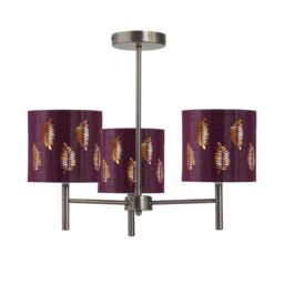 First Choice Lighting Set of 2 Brea - Antique Brass 3 Light Fittings with Burgundy Shades in Bronze - thumbnail 2
