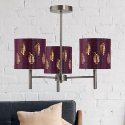First Choice Lighting Set of 2 Brea - Antique Brass 3 Light Fittings with Burgundy Shades in Bronze - thumbnail 3