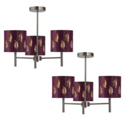 First Choice Lighting Set of 2 Brea - Antique Brass 3 Light Fittings with Burgundy Shades in Gold - thumbnail 1