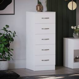 HD Designs Riano 5 Drawer Narrow Chest Storage in White - thumbnail 1