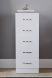 HD Designs Riano 5 Drawer Narrow Chest Storage in White - thumbnail 3