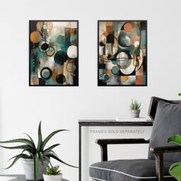 Artery8 Set of 3 Midcentury Modern Abstract Circles Oil Paintings Pastel Colour Tan Orange Teal Elegant Unframed Wall Art Living Room Poster Prints - thumbnail 6