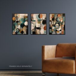 Artery8 Set of 3 Midcentury Modern Abstract Circles Oil Paintings Pastel Colour Tan Orange Teal Elegant Unframed Wall Art Living Room Poster Prints - thumbnail 2