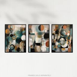 Artery8 Set of 3 Midcentury Modern Abstract Circles Oil Paintings Pastel Colour Tan Orange Teal Elegant Unframed Wall Art Living Room Poster Prints - thumbnail 5