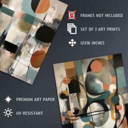 Artery8 Set of 3 Midcentury Modern Abstract Circles Oil Paintings Pastel Colour Tan Orange Teal Elegant Unframed Wall Art Living Room Poster Prints - thumbnail 4