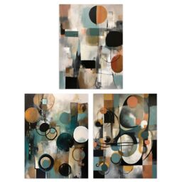 Artery8 Set of 3 Midcentury Modern Abstract Circles Oil Paintings Pastel Colour Tan Orange Teal Elegant Unframed Wall Art Living Room Poster Prints - thumbnail 1