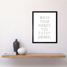 "Artery8 Wall Art Print Funny Toilet Wash Your Hands You Filthy Animal Sign Bathroom Decor Art Framed in Black - Size: W12"" x H16""" - thumbnail 2