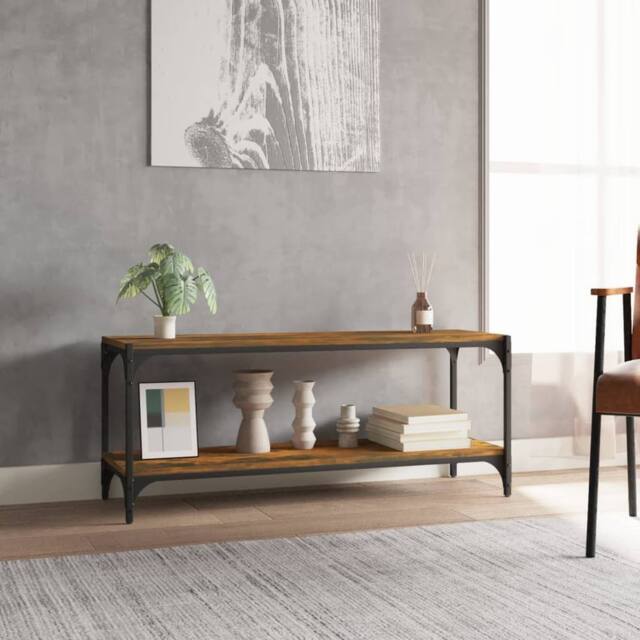 Berkfield Home TV Cabinet Smoked Oak 100x33x41 cm Engineered Wood & Steel in Brown - Size: 100 x 33 x 41 cm