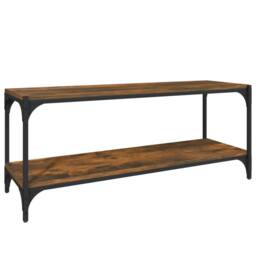 Berkfield Home TV Cabinet Smoked Oak 100x33x41 cm Engineered Wood & Steel in Brown - Size: 100 x 33 x 41 cm - thumbnail 3