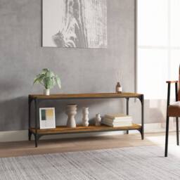 Berkfield Home TV Cabinet Smoked Oak 100x33x41 cm Engineered Wood & Steel in Brown - Size: 100 x 33 x 41 cm