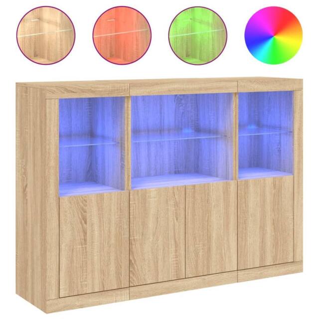 Berkfield Home Sideboards with LED Lights 3 pcs Sonoma Oak Engineered Wood in Light Tan - image 1