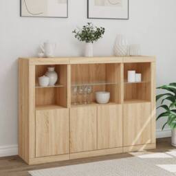 Berkfield Home Sideboards with LED Lights 3 pcs Sonoma Oak Engineered Wood in Light Tan - thumbnail 4