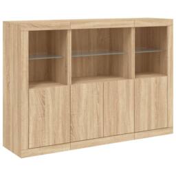 Berkfield Home Sideboards with LED Lights 3 pcs Sonoma Oak Engineered Wood in Light Tan - thumbnail 5