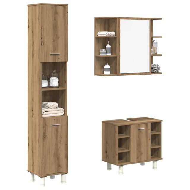 Berkfield Home 3 Piece Bathroom Furniture Set Artisan Oak Engineered Wood in Brown - image 1