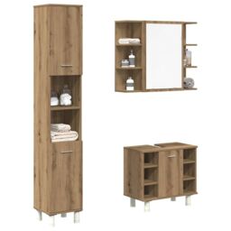 Berkfield Home 3 Piece Bathroom Furniture Set Artisan Oak Engineered Wood in Brown - thumbnail 1