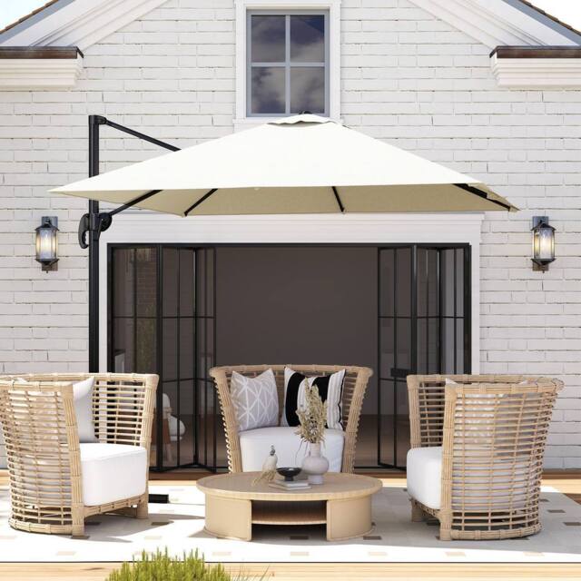 OUTSUNNY Square Cantilever Roma Parasol 360° Rotation w/ Hand Crank in Cream - image 1