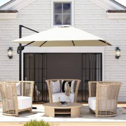 OUTSUNNY Square Cantilever Roma Parasol 360° Rotation w/ Hand Crank in Cream - thumbnail 1