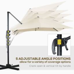 OUTSUNNY Square Cantilever Roma Parasol 360° Rotation w/ Hand Crank in Cream - thumbnail 5