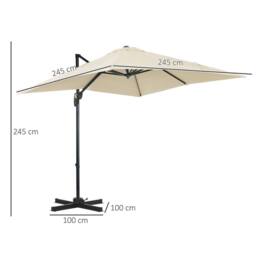 OUTSUNNY Square Cantilever Roma Parasol 360° Rotation w/ Hand Crank in Cream - thumbnail 3