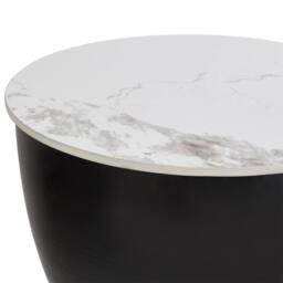 Wyld and Coco 48cm Side Table White Sintered Stone Top Black Metal Base Gold - thumbnail 5