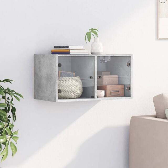 Berkfield Home Wall Cabinet with Glass Doors Concrete Grey 68.5x37x35 cm - image 1