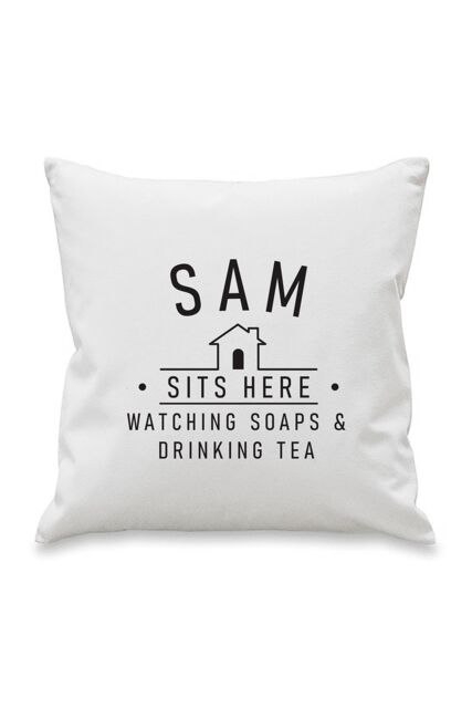 Personalised Memento Company Personalised ...Sits Here Cushion in White - Size: 40 cm x 40 cm - image 1