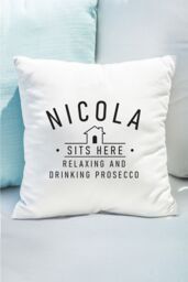 Personalised Memento Company Personalised ...Sits Here Cushion in White - Size: 40 cm x 40 cm - thumbnail 4