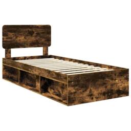 Berkfield Home Bed Frame with Headboard Smoked Oak 75 x 190 cm Solid Pine Wood in Brown - thumbnail 4