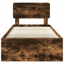Berkfield Home Bed Frame with Headboard Smoked Oak 75 x 190 cm Solid Pine Wood in Brown - thumbnail 7
