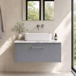 Balterley Level 800mm Wall Hung 1 Drawer Unit with Laminate Worktop - Satin Grey - thumbnail 6