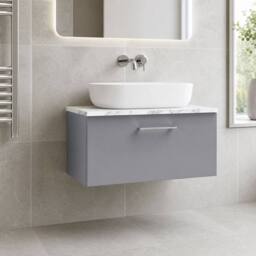 Balterley Level 800mm Wall Hung 1 Drawer Unit with Laminate Worktop - Satin Grey - thumbnail 4