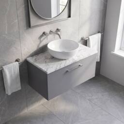 Balterley Level 800mm Wall Hung 1 Drawer Unit with Laminate Worktop - Satin Grey - thumbnail 3