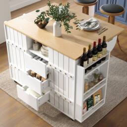 BTM Kitchen trolley with drawers & sliding doors on wheels in White