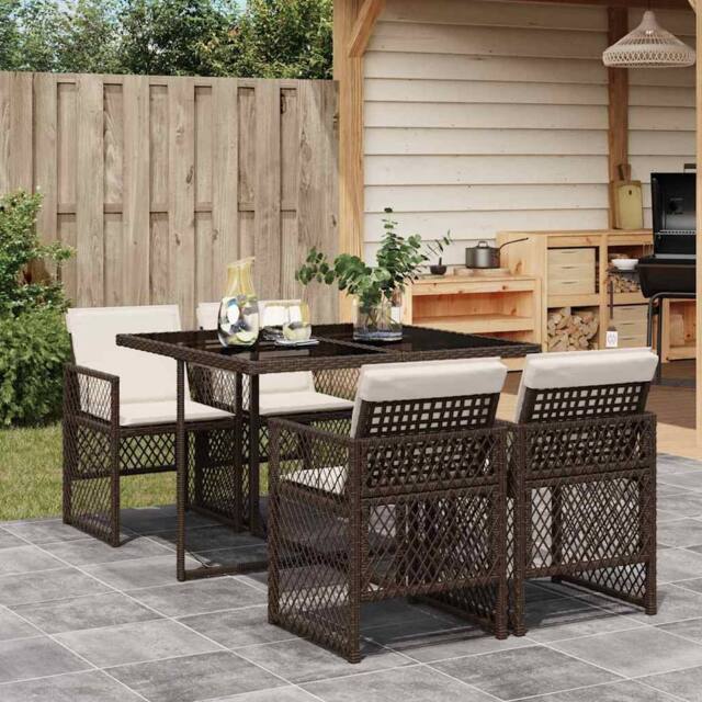Berkfield Home 5 Piece Garden Dining Set with Cushions Brown Poly Rattan - image 1