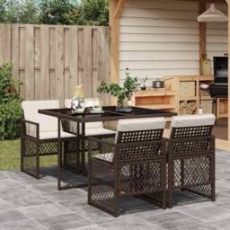 Berkfield Home 5 Piece Garden Dining Set with Cushions Brown Poly Rattan