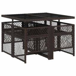 Berkfield Home 5 Piece Garden Dining Set with Cushions Brown Poly Rattan - thumbnail 5
