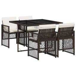Berkfield Home 5 Piece Garden Dining Set with Cushions Brown Poly Rattan - thumbnail 2