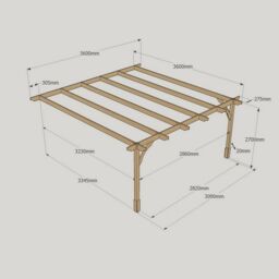 Rutland County Garden Furniture Ltd Wall Mounted Premium Pergola, Wood, L360 x W360 x H270cm, Rustic Brown - thumbnail 6