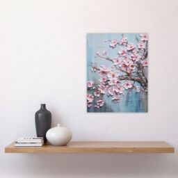 "Artery8 Cherry Blossom Splendor Delicate Elegant Pink & Soft Blue Oil Painting Unframed Wall Art Print Poster Home Decor Premium - Size: W12"" x H16""" - thumbnail 4
