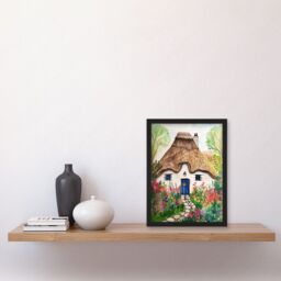 Artery8 The Cottage In The Forrest Flowers Folk Art Artwork Framed Wall Art Print A4 in Black - thumbnail 2