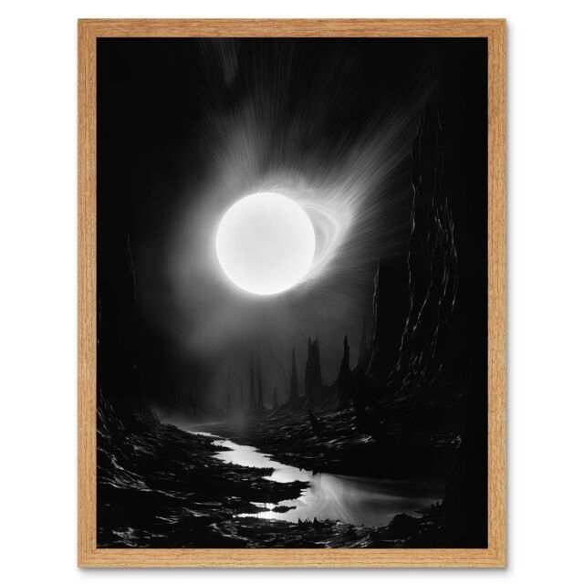 "Artery8 Wall Art Print Solar Flares Dramatic Fantasy Landscape Black & White Surreal Hades Underworld Artwork Art Framed - Size: W12"" x H16""" - image 1