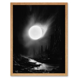 "Artery8 Wall Art Print Solar Flares Dramatic Fantasy Landscape Black & White Surreal Hades Underworld Artwork Art Framed - Size: W12"" x H16""" - thumbnail 1