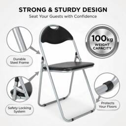 Bravich LTD Candy Faux Leather Folding Chair Padded Foldable Dining Chair in Black - Size: 2 Pack - thumbnail 5