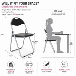 Bravich LTD Candy Faux Leather Folding Chair Padded Foldable Dining Chair in Black - Size: 2 Pack - thumbnail 6