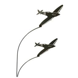 Poppyforge Double Spitfire Garden Art - Bare Metal/Ready to Rust - W37 x H133 cm in Black