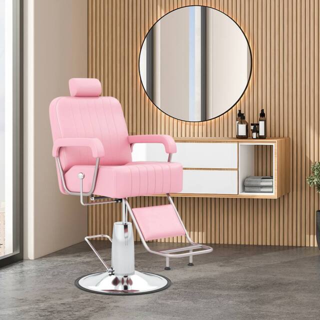 Costway Salon Chair Hydraulic Barber Chair w/ Headrest & Footrest in Pink - image 1