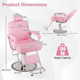 Costway Salon Chair Hydraulic Barber Chair w/ Headrest & Footrest in Pink - thumbnail 2