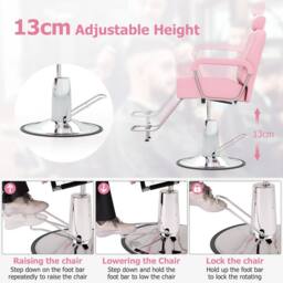 Costway Salon Chair Hydraulic Barber Chair w/ Headrest & Footrest in Pink - thumbnail 5