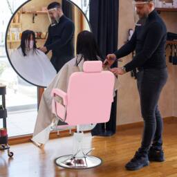 Costway Salon Chair Hydraulic Barber Chair w/ Headrest & Footrest in Pink - thumbnail 4