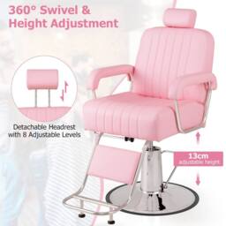 Costway Salon Chair Hydraulic Barber Chair w/ Headrest & Footrest in Pink - thumbnail 9